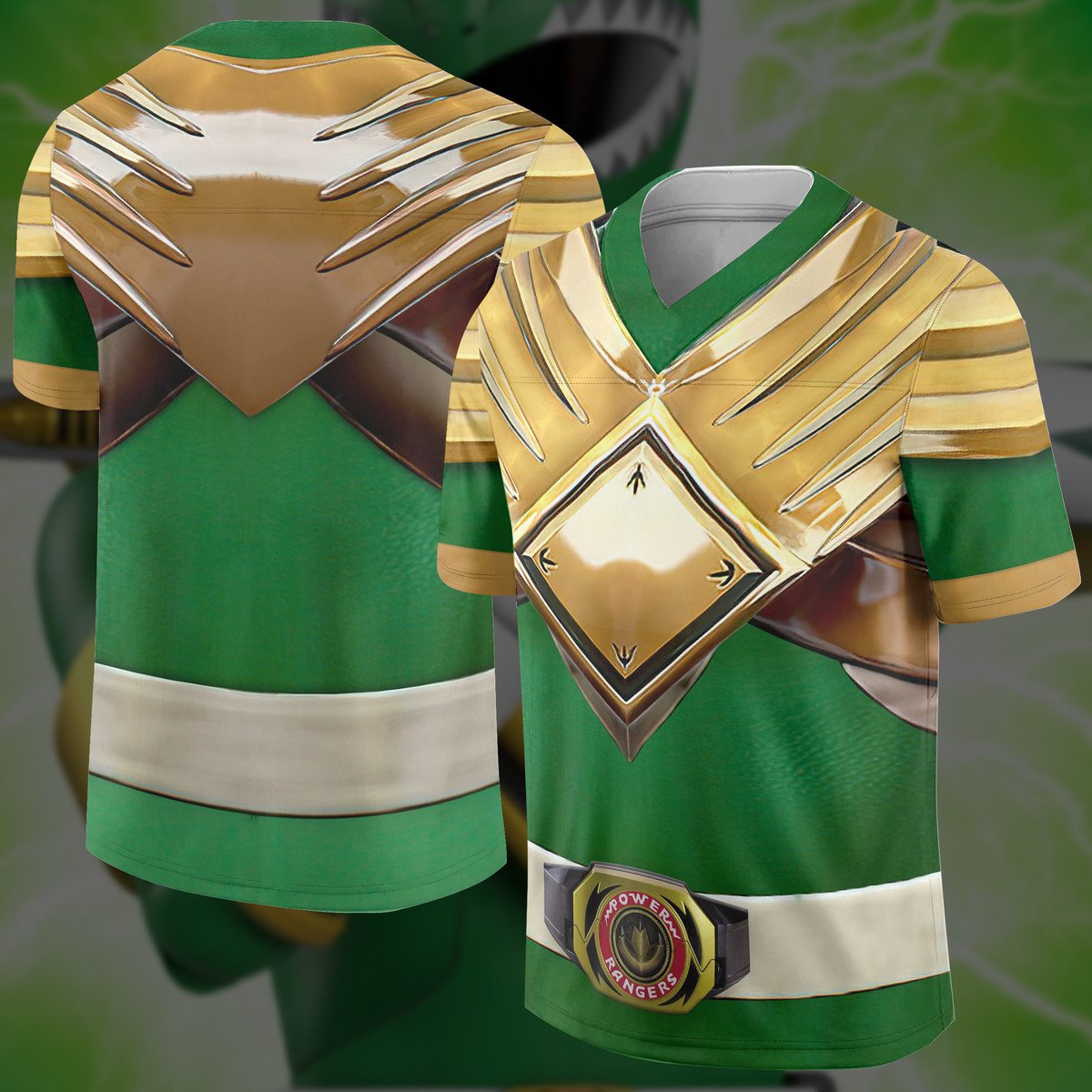 TOP Mighty Morphin Green Power Rangers Custom Football All Over Print Jersey 3