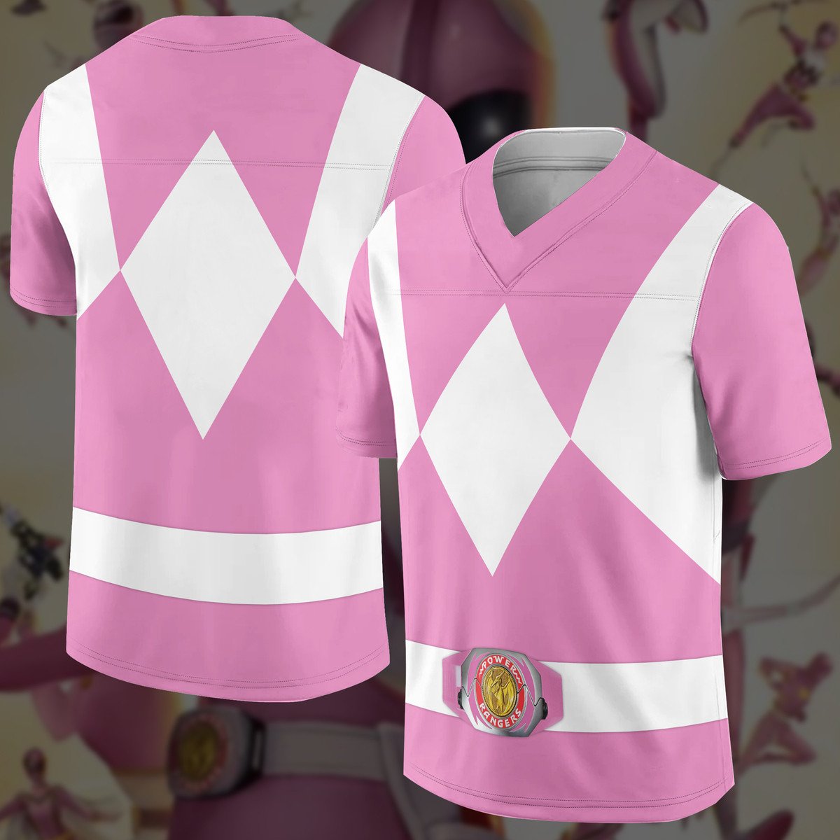 TOP Mighty Morphin Pink Power Rangers Custom Football All Over Print Jersey 13