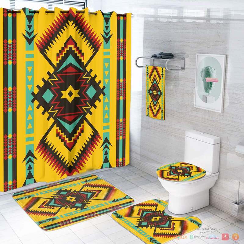 NEW Abstract Geometric Ornament Native American Shower Curtain Set 3