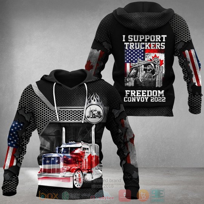 BEST America flag Trucker I Support Truckers Freedom Convoy 2022 Full Print 3D hoodie 3