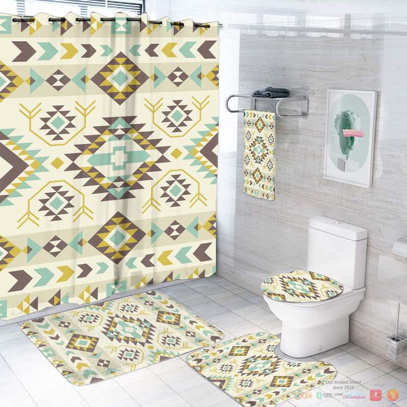 NEW Apricot Pattern Native American Shower Curtain Set 2