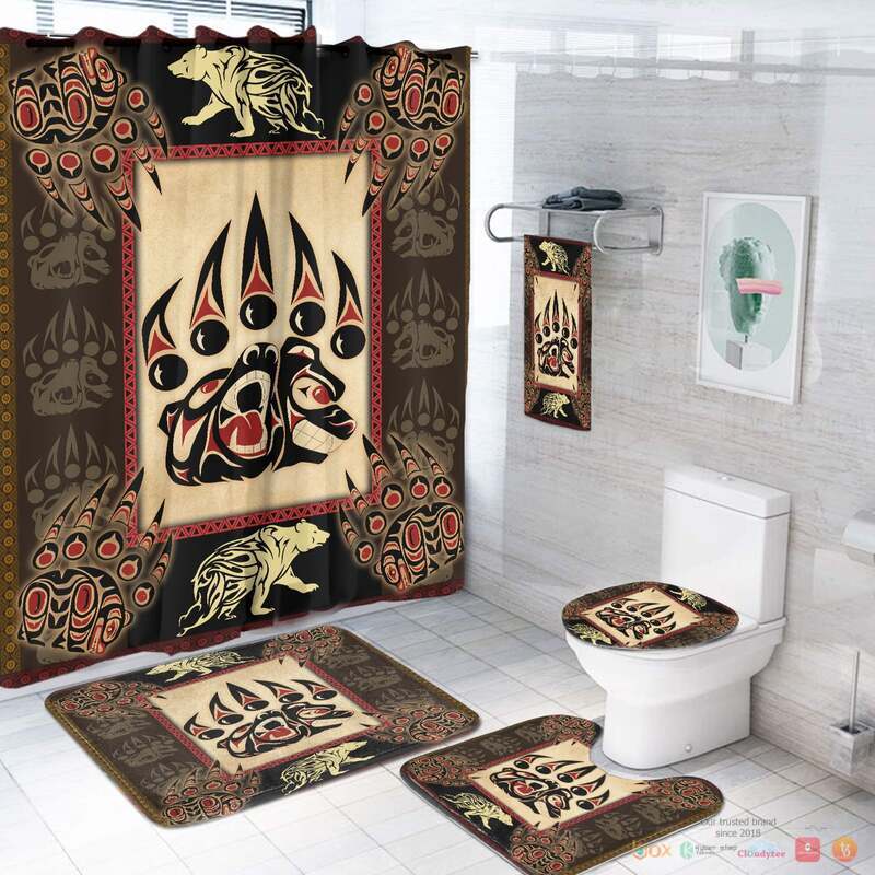 NEW Bear Brown Pattern Native American Shower Curtain Set 3