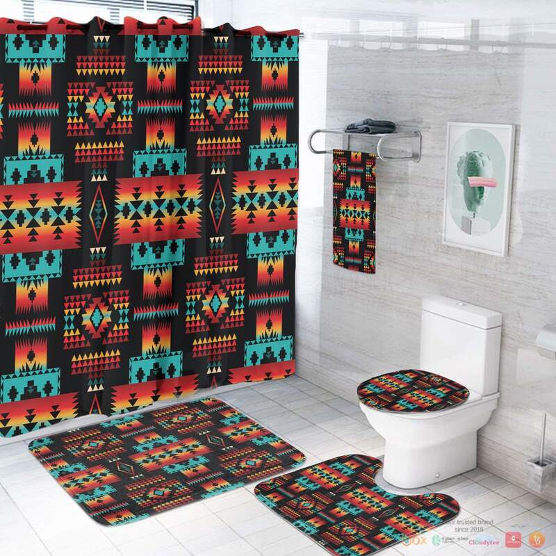 NEW Black Native Tribes Pattern Native American Shower Curtain Set 3