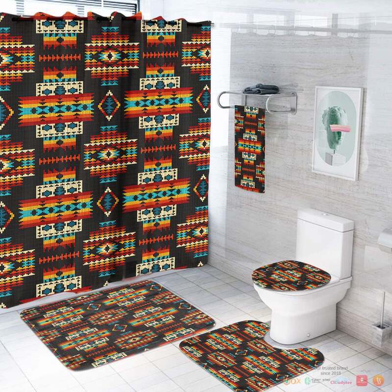 NEW Black Pattern Native Native American Shower Curtain Set 3