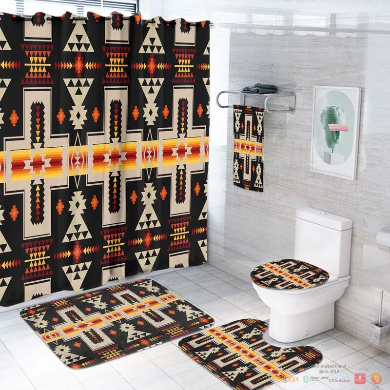 NEW Black Tribe Design Native American Shower Curtain set 2