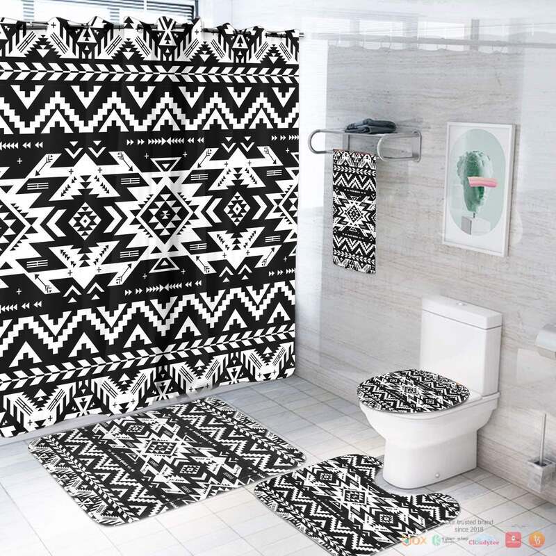 NEW Black White Pattern Native Native American Shower Curtain Set 2