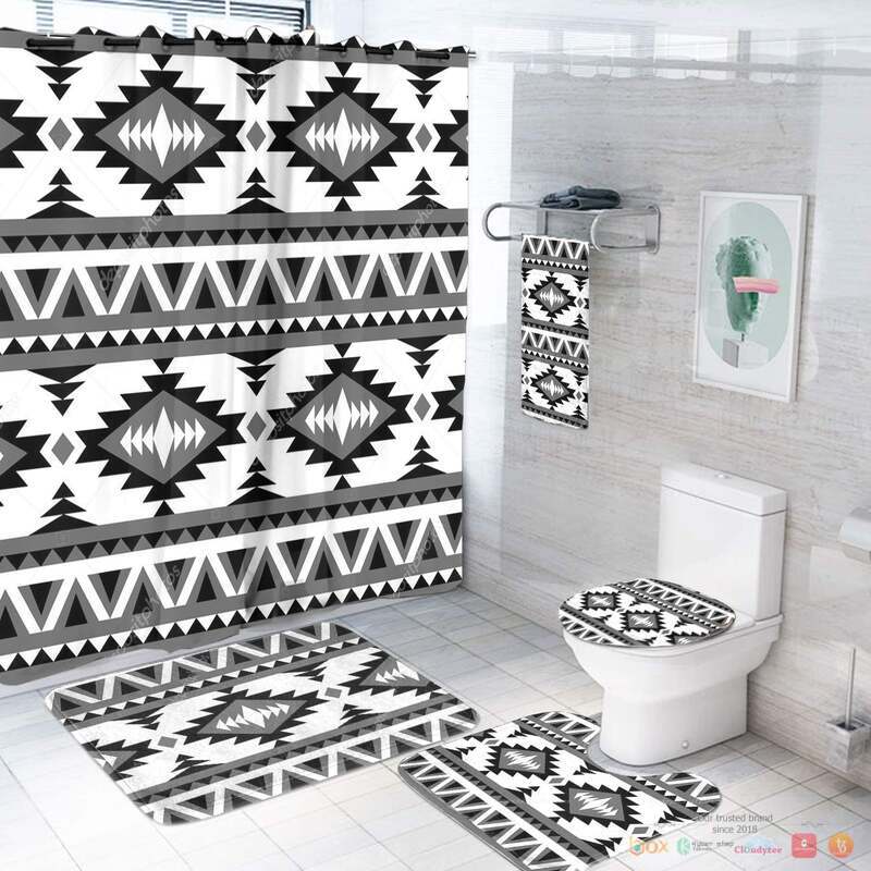 NEW Black and white Pattern Native American Shower Curtain Set 3