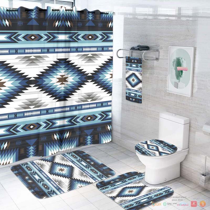 NEW Blue Colors Pattern Native American Shower Curtain Set 3