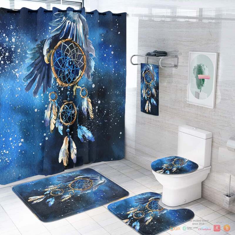 NEW Blue Galaxy Dreamcatcher Native American Shower Curtain Set 8