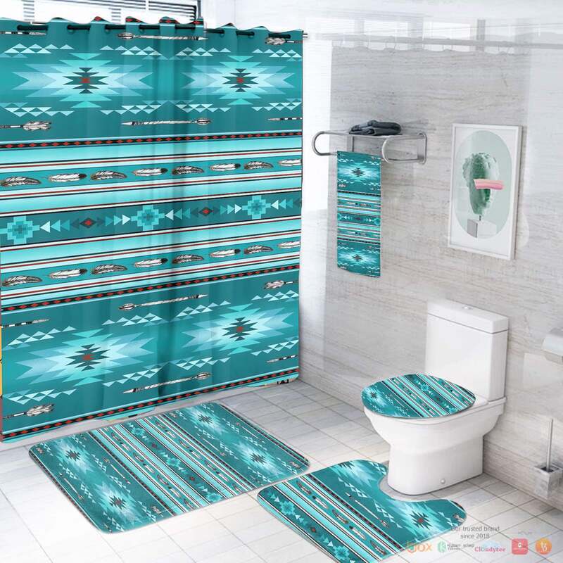 NEW Blue Light Pattern Native American Shower Curtain set 3