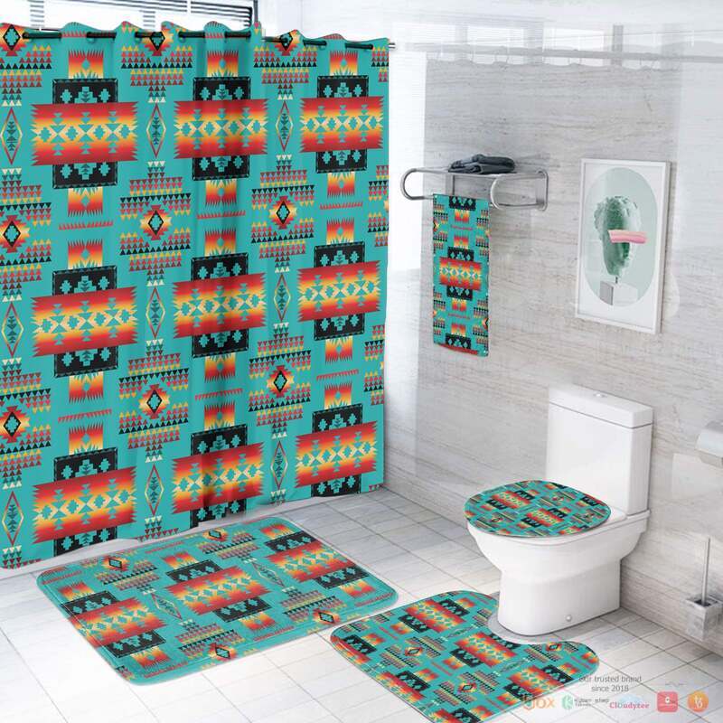 NEW Blue Native Tribes Pattern Native American Shower Curtain Set 5