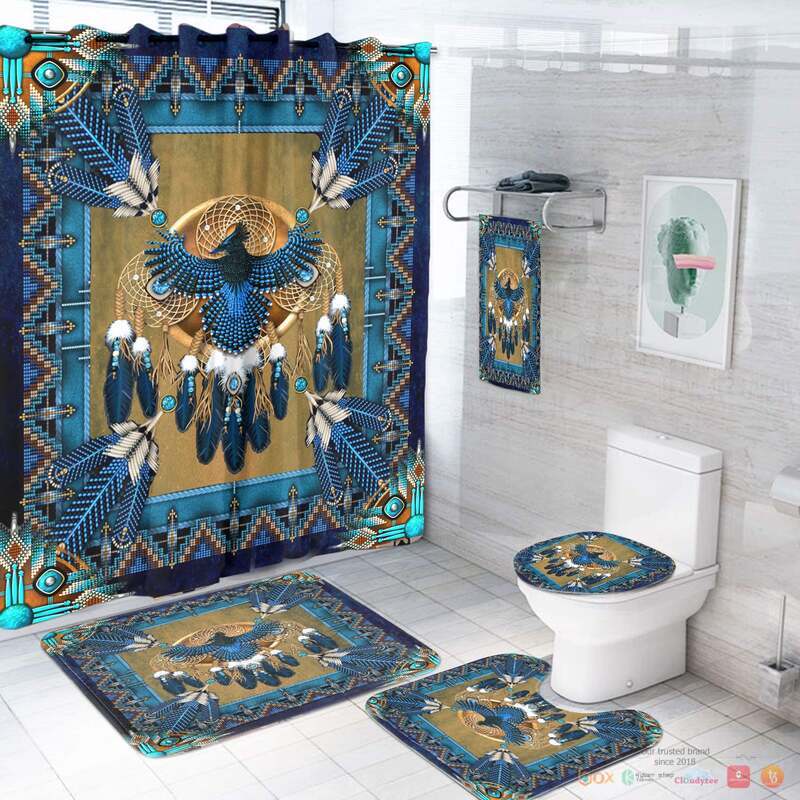 NEW Blue Thunderbird Mandala Native American Shower Curtain Set 3