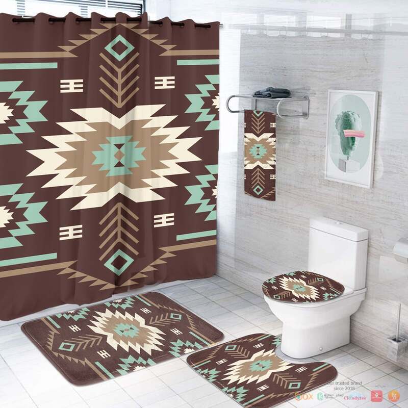 NEW Brown Pattern Native American Shower Curtain Set 3