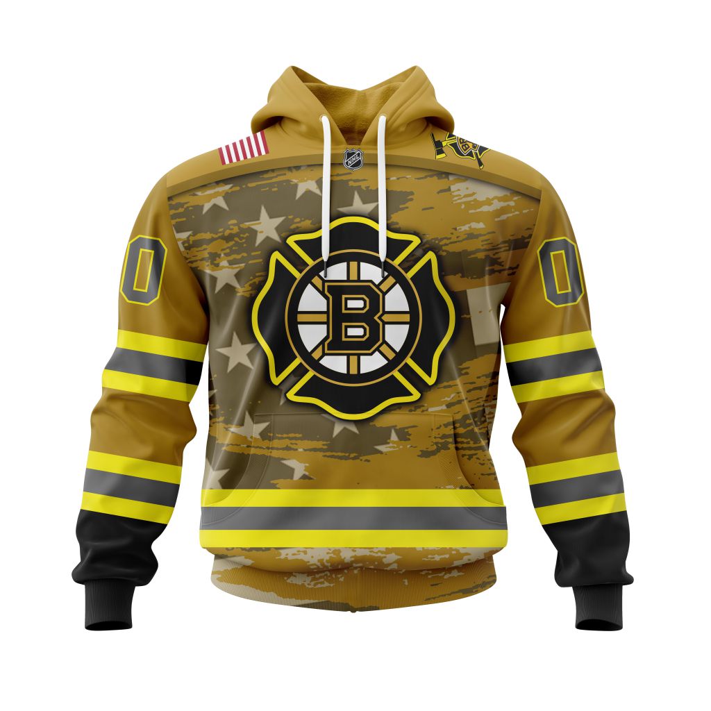 TOP NHL Boston Bruins Honnor Firefighter Yellow All Over Print Custom 3D Hoodie, Shirt 14