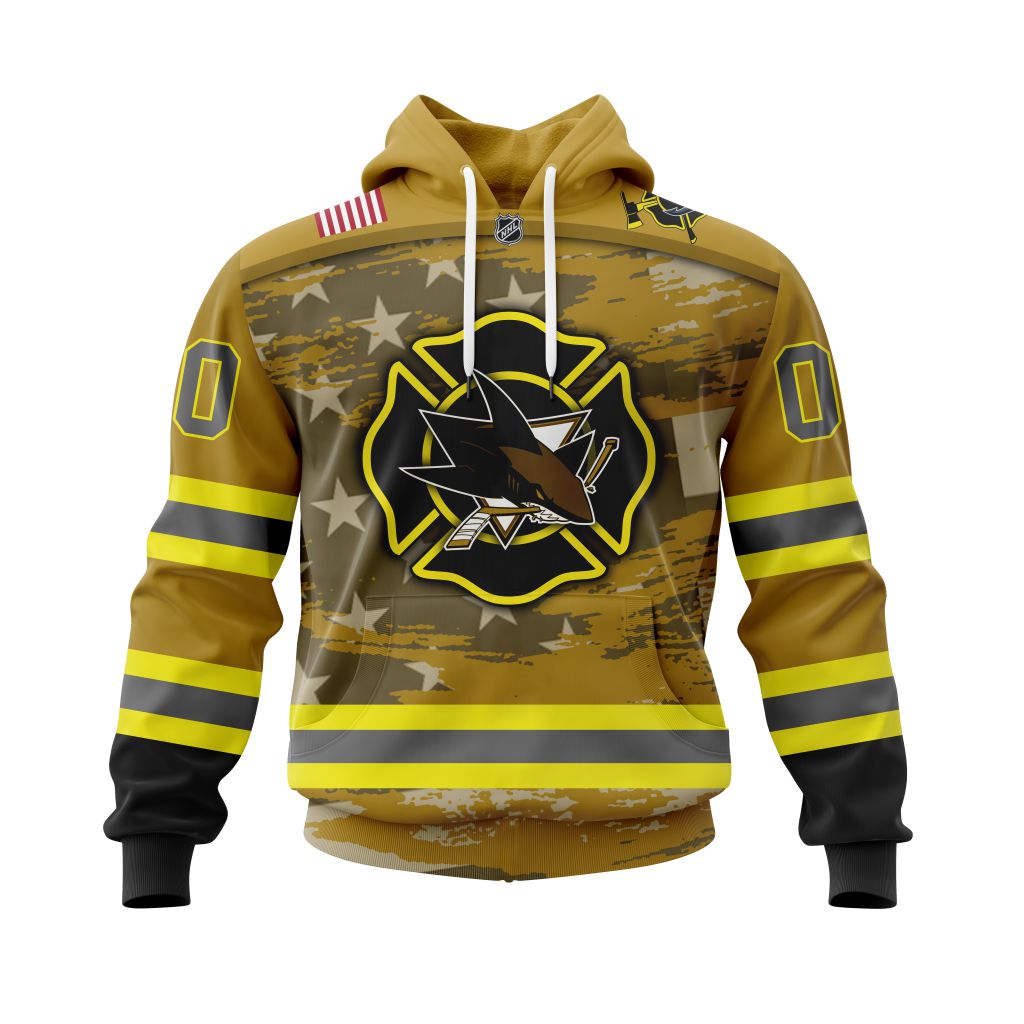 TOP NHL San Jose Sharks Honnor Firefighter Yellow All Over Print Custom 3D Hoodie, Shirt 14
