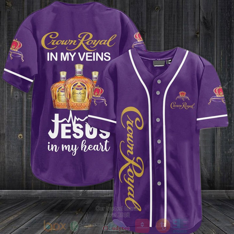 BEST Crown Royal in my veins Jesus in my heart purple Baseball shirt 3