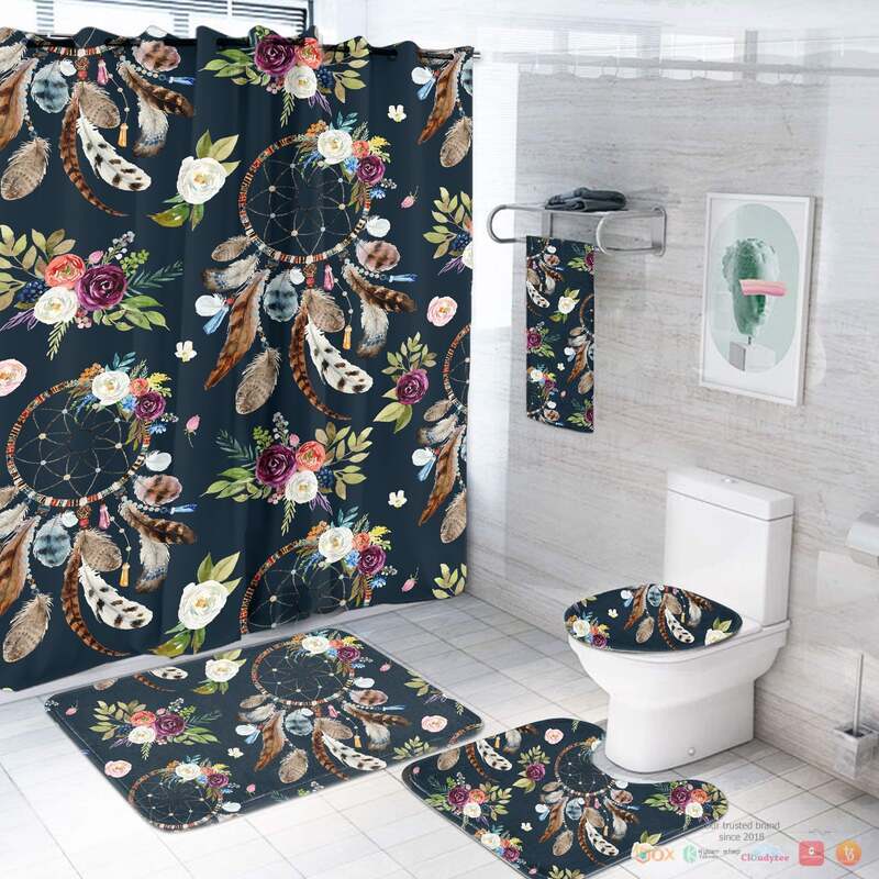 NEW Dream Catchers And Flowers Leather Native American Shower Curtain Set 3