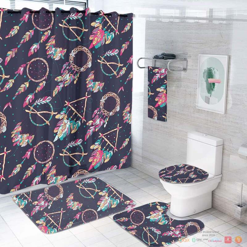 NEW Dream Catchers And Flowers Native American Shower Curtain Set 2