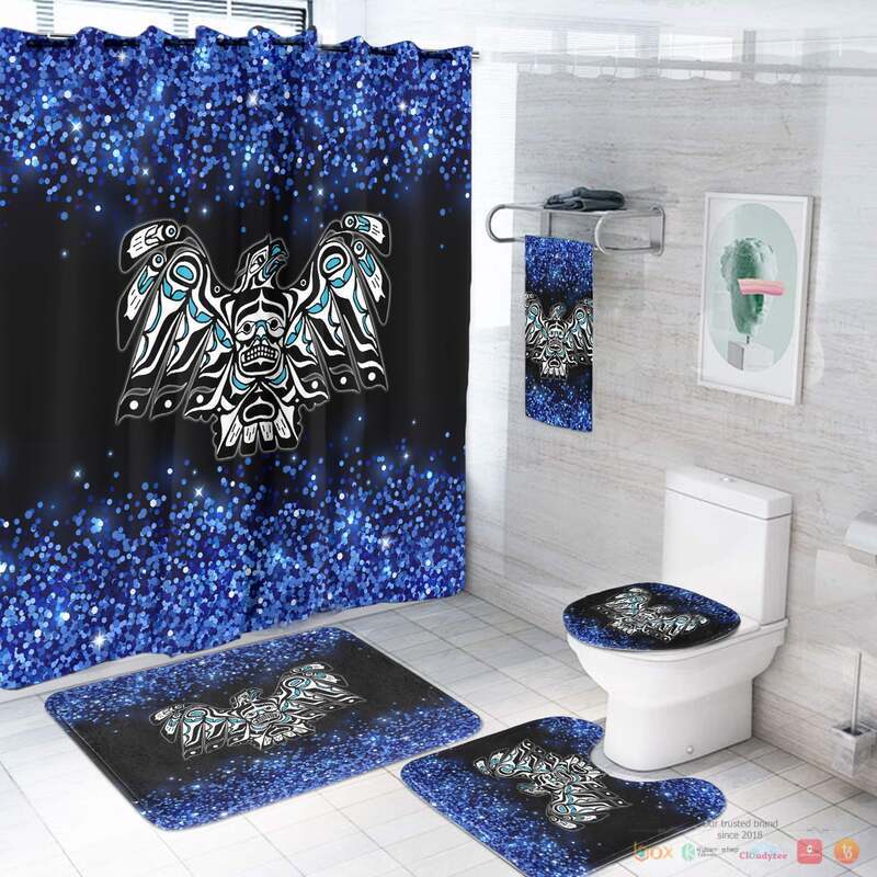 NEW Eagle Blue Native American Shower Curtain Set 2