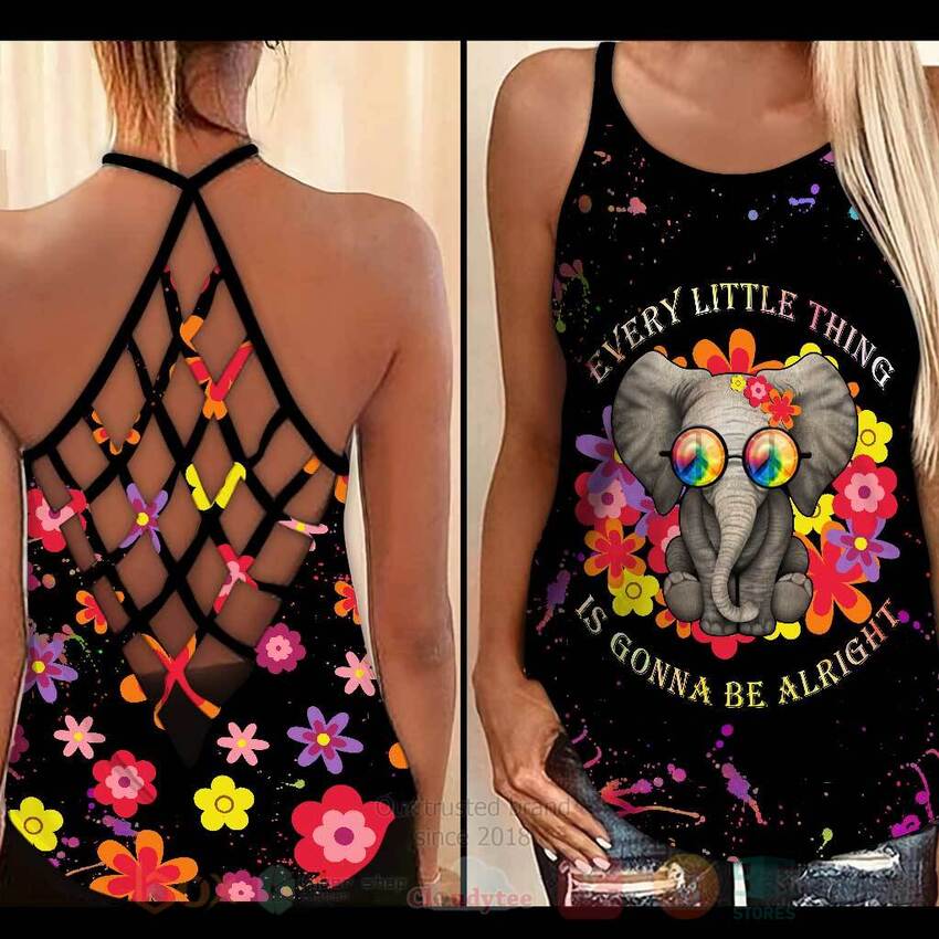TOP Every Little Thing Is Gonna Be Alright Elephant All Over Print 3D Tank Top 2