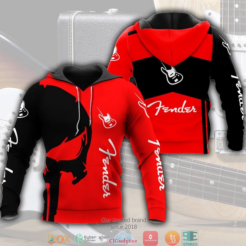 NEW Fender Punisher Skull Black Red 3d shirt, hoodie 12
