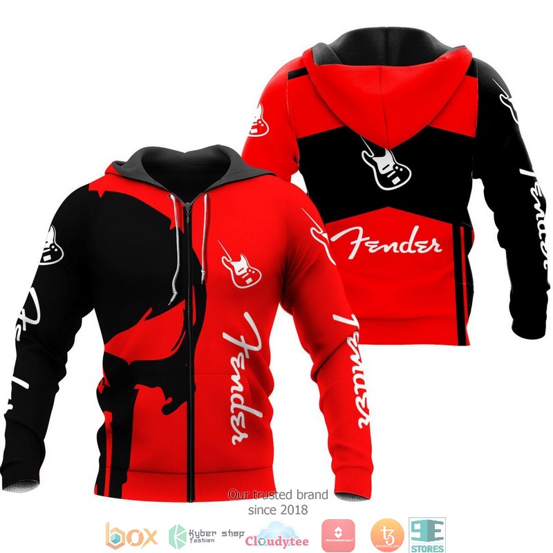NEW Fender Punisher Skull Black Red 3d shirt, hoodie 2