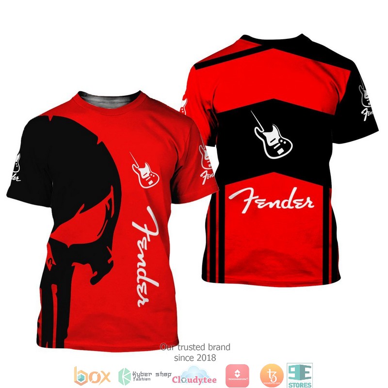 NEW Fender Punisher Skull Black Red 3d shirt, hoodie 6