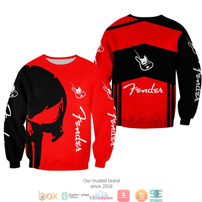 NEW Fender Punisher Skull Black Red 3d shirt, hoodie 7