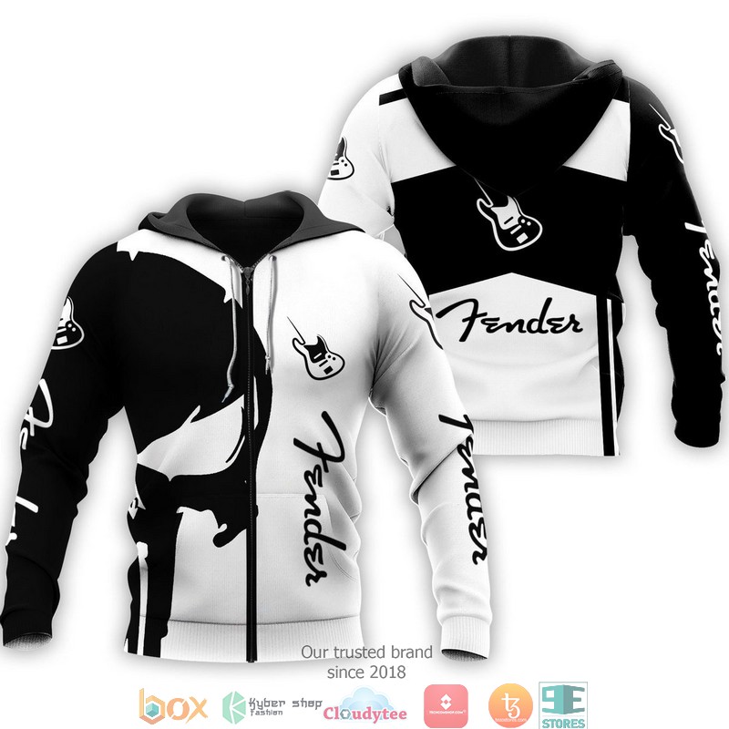 NEW Fender Punisher Skull Black and White 3d shirt, hoodie 13