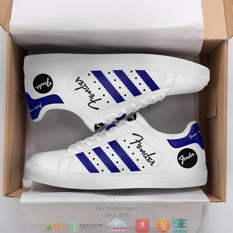HOT Fender White and Blue Adidas Stan Smith Low top shoes 5