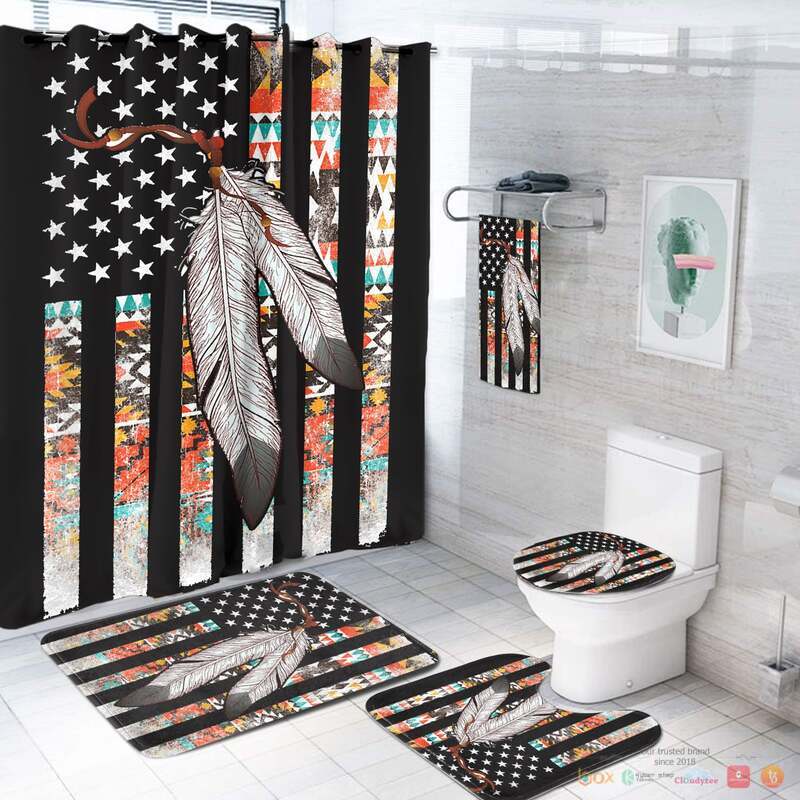 NEW Flag Feather Native American Shower Curtain Set 2