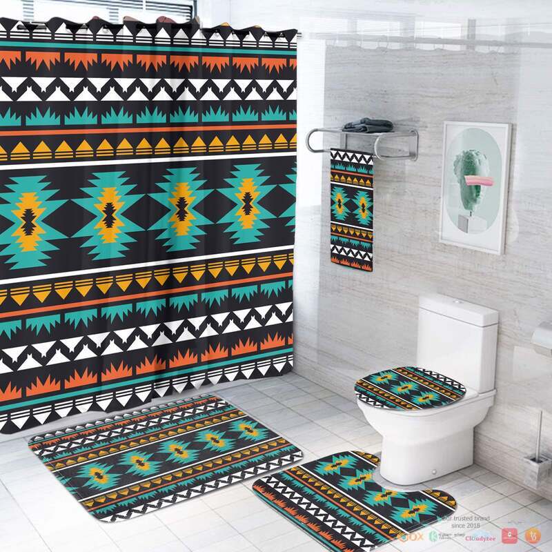 NEW Geometric Ethnic Pattern Native American Shower Curtain Set 2