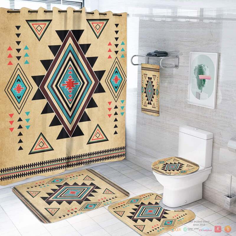 NEW Geometric Southwest Printed Native American Shower Curtain Set 2