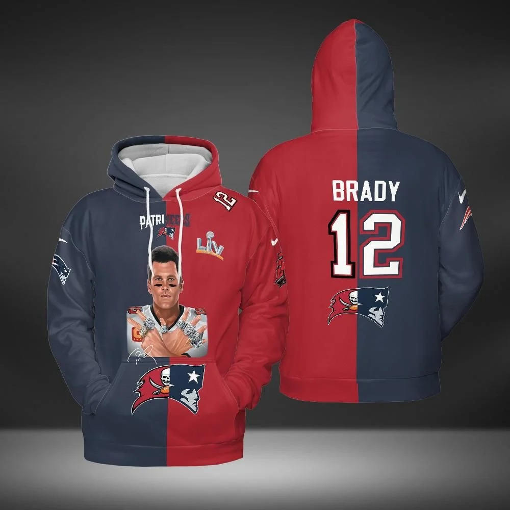 TOP Tom Brady Tampa Bay Buccaneers and New England Patriots 3D Hoodie 6