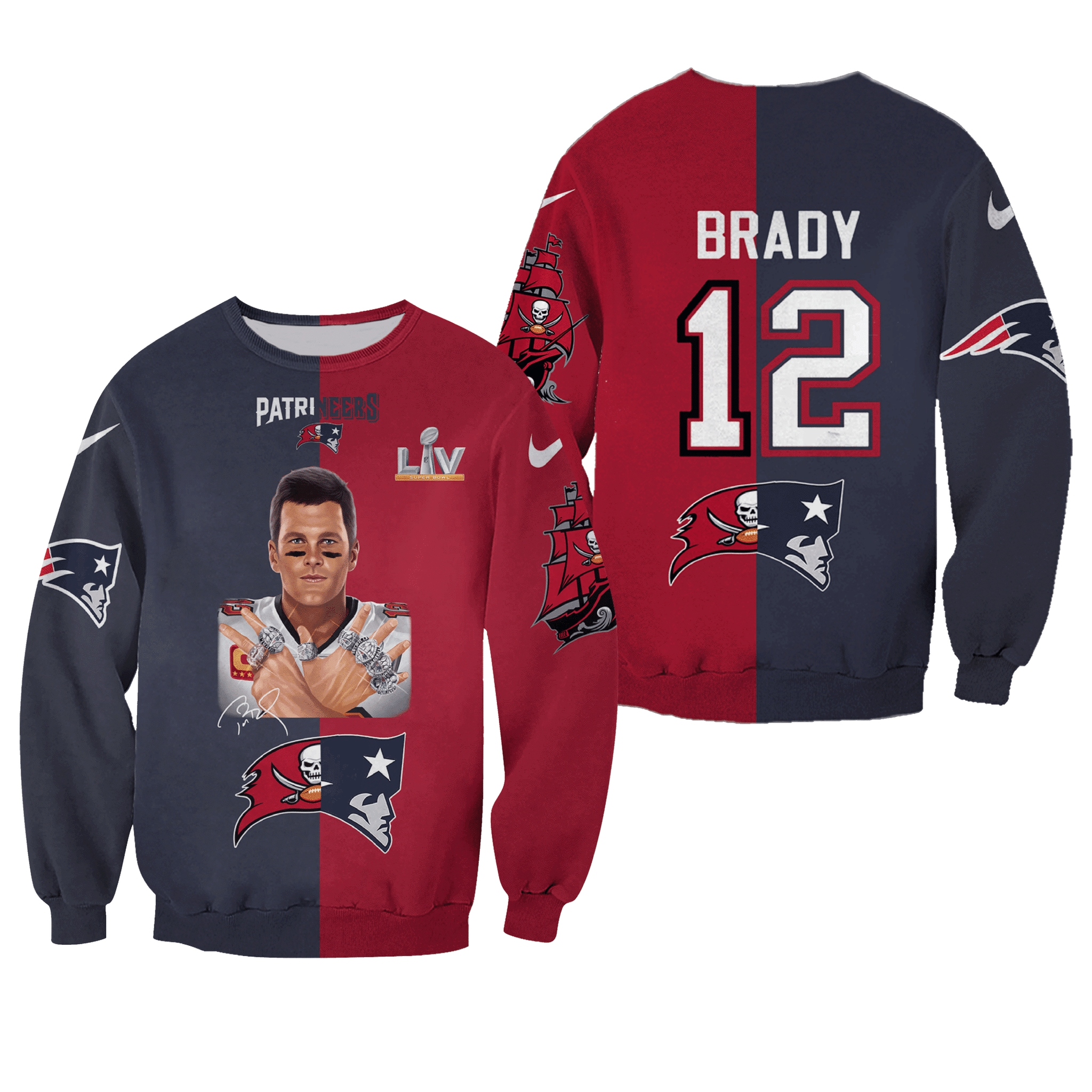 TOP Tom Brady Tampa Bay Buccaneers and New England Patriots All Over Print Sweatshirt 11