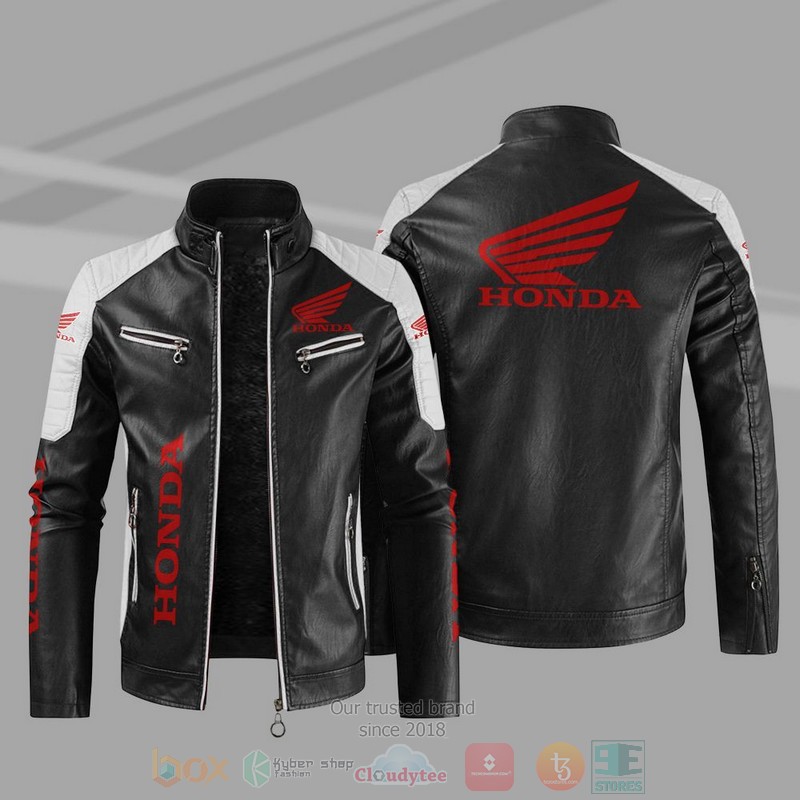 BEST Honda Motorcycle Block PU Leather Jacket 11