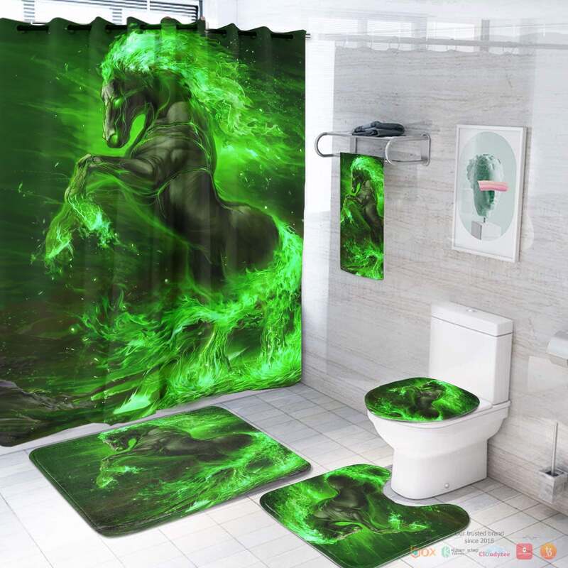 NEW Horse Green Native American Shower Curtain Set 3