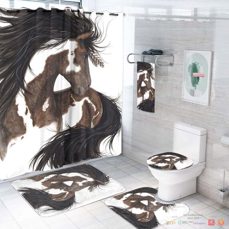 NEW Horse White Native American Shower Curtain Set 3