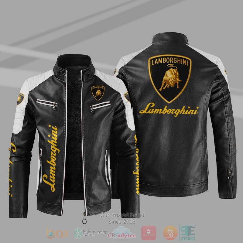 BEST Lamboghini Block PU Leather Jacket 10