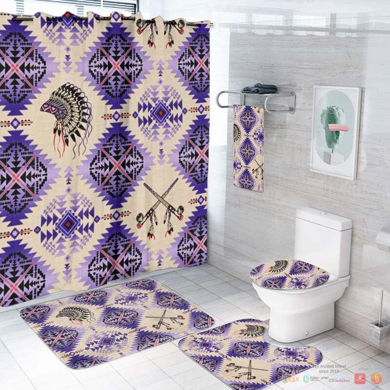 NEW Light Purple Pattern Native American Shower Curtain Set 3