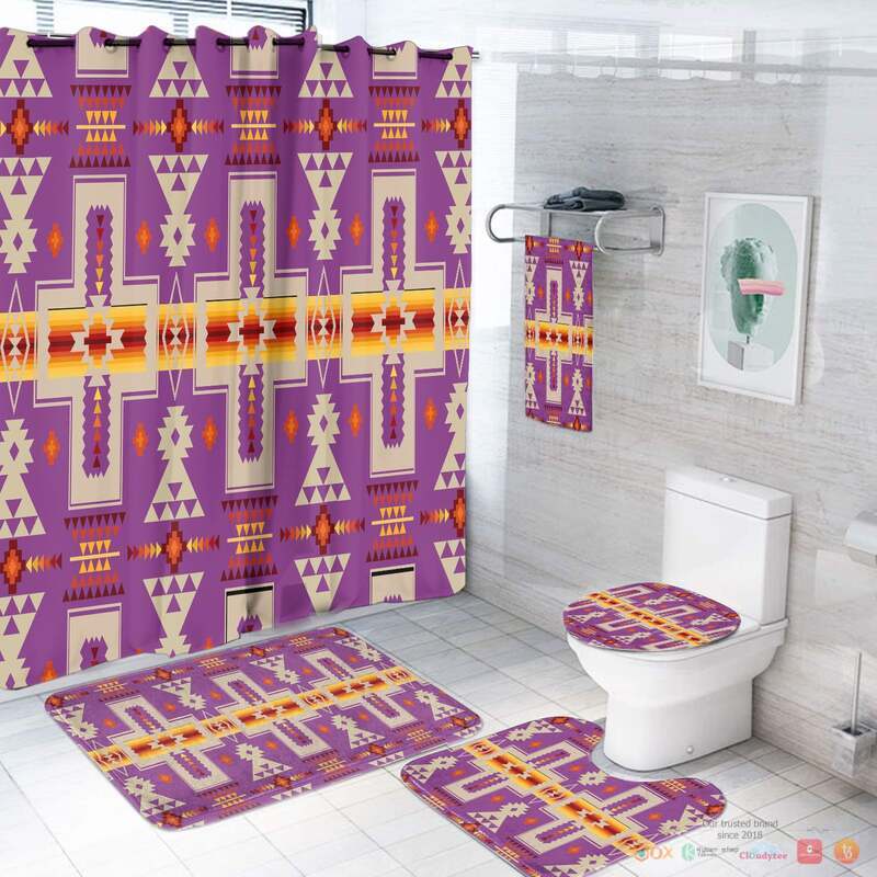 NEW Light Purple Tribe Design Native American Shower Curtain Set 3