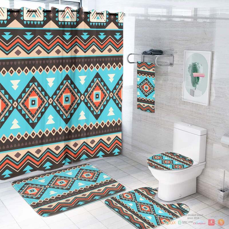 NEW Line Shapes Ethnic Pattern Native American Shower Curtain Set 2