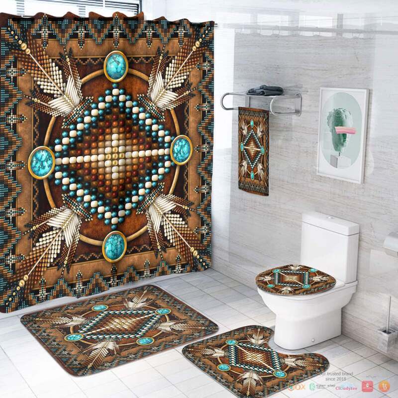 NEW Mandala Brown Native American Shower Curtain Set 3