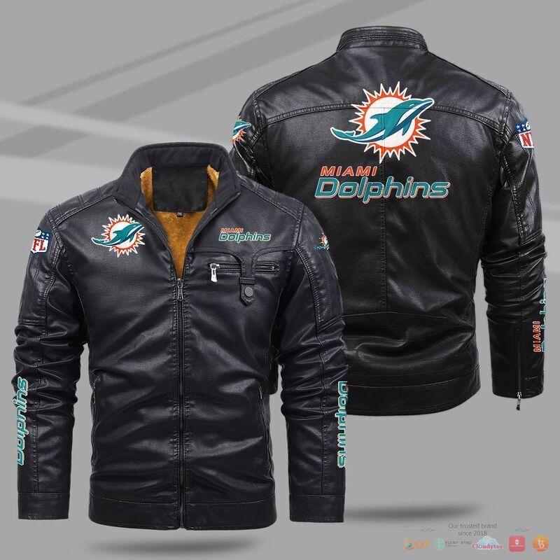 BEST Miami Dolphins NFL Fleece Trend Leather jacket 8