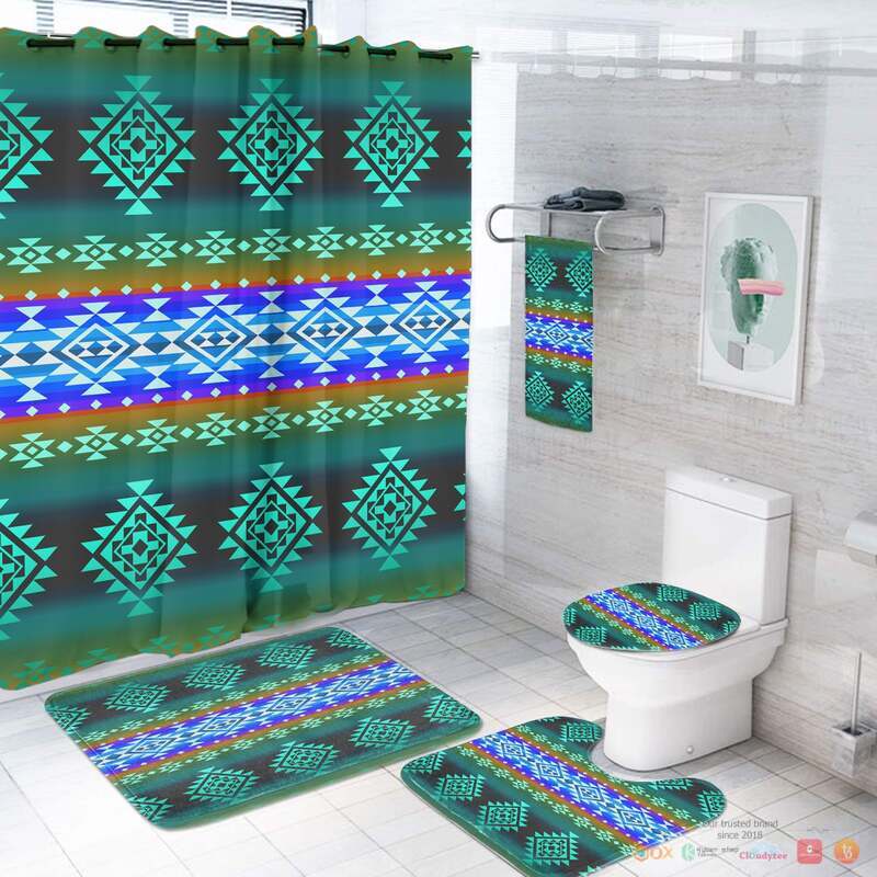 NEW Mix Blue Pattern Blue Native Native American Shower Curtain set 3