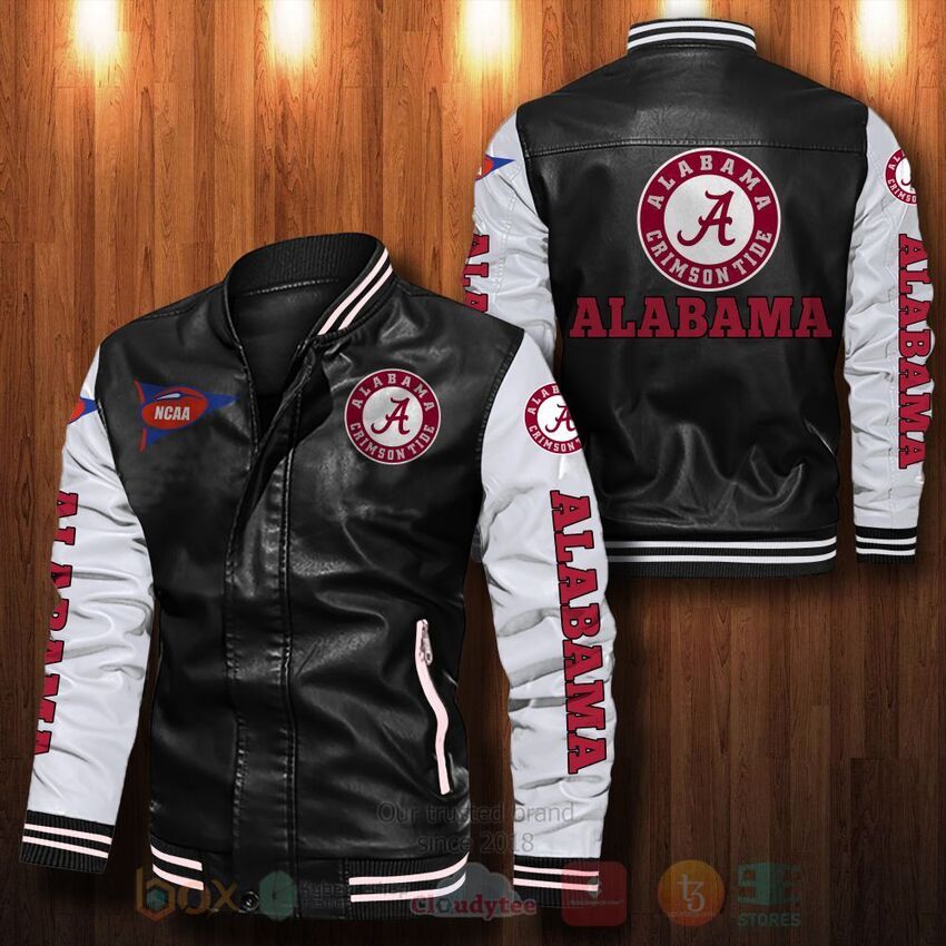 TOP NCAA Alabama Crimson Tide football All Over Print Bomber Leather Jacket 6