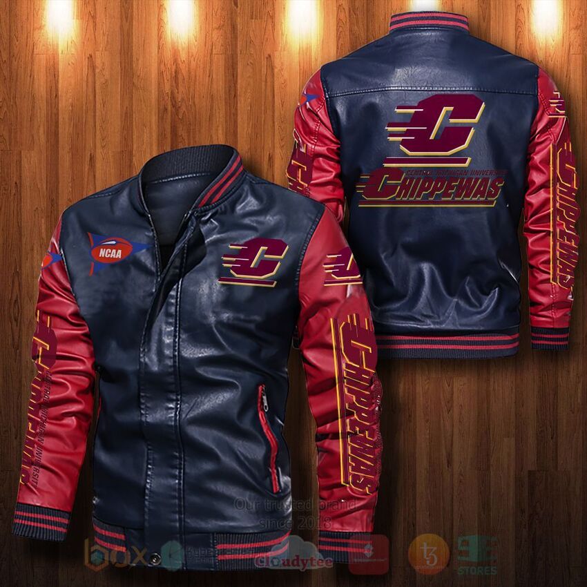 Alternative view of TOP NCAA Central Michigan Chippewas All Over Print Bomber Leather Jacket