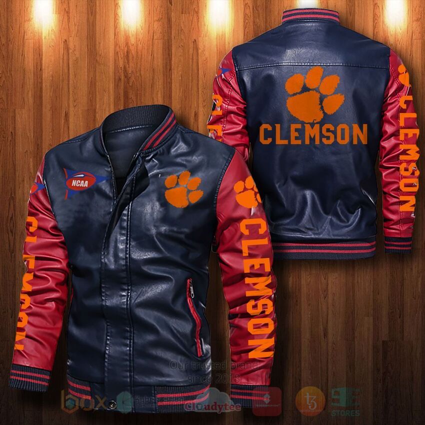 Alternative view of TOP NCAA Clemson Tigers All Over Print Bomber Leather Jacket