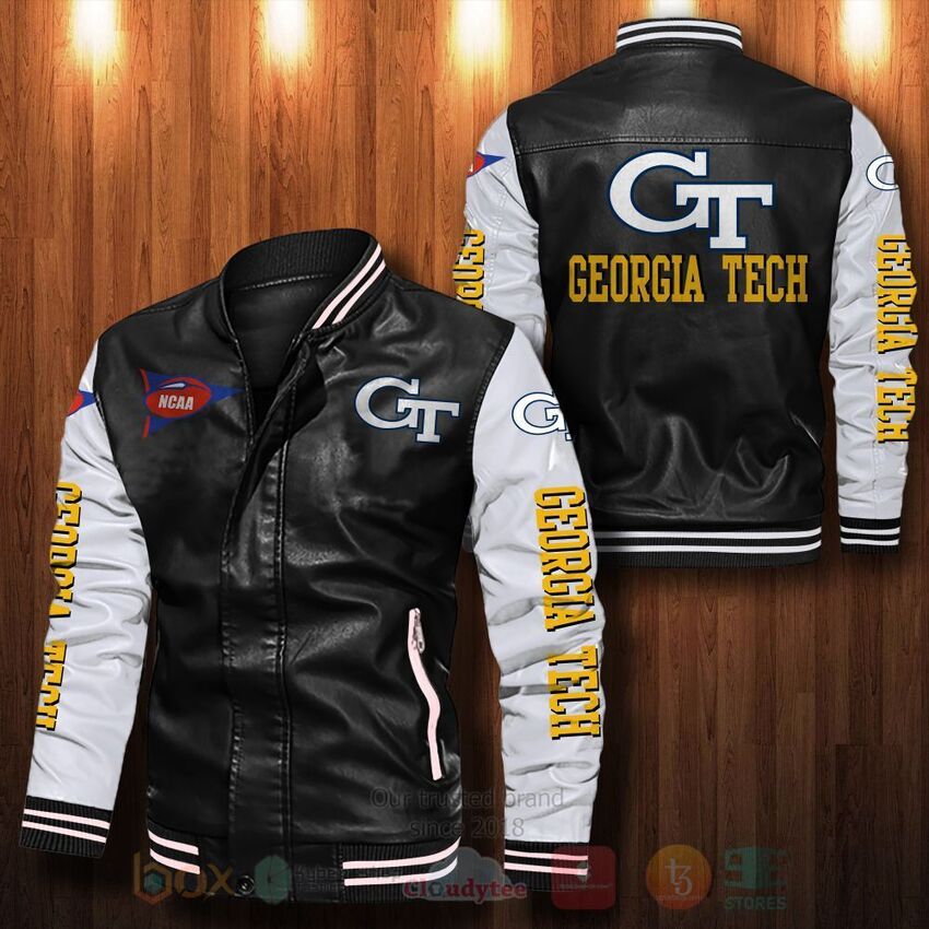 TOP NCAA Georgia Tech Yellow All Over Print Bomber Leather Jacket 13