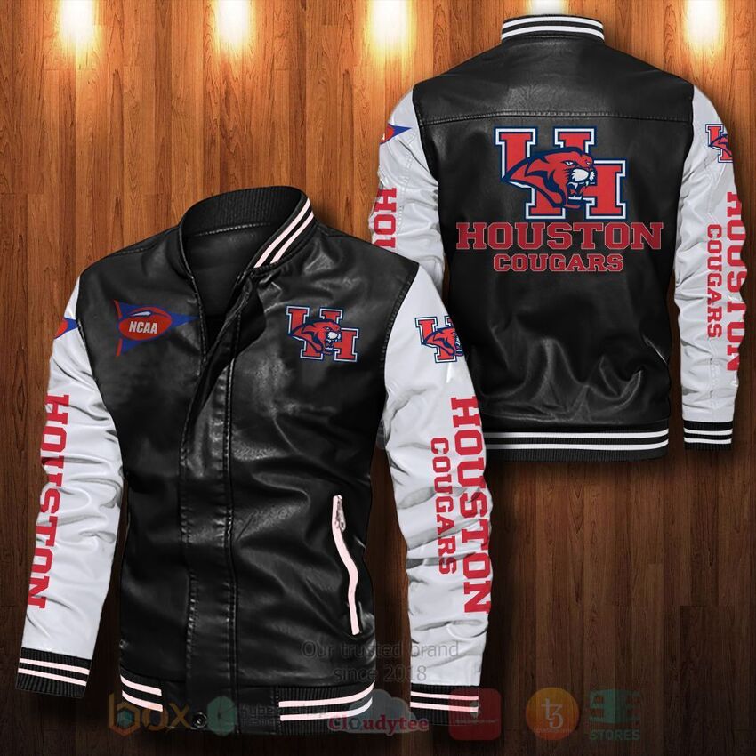 TOP NCAA Houston Cougars All Over Print Bomber Leather Jacket 13
